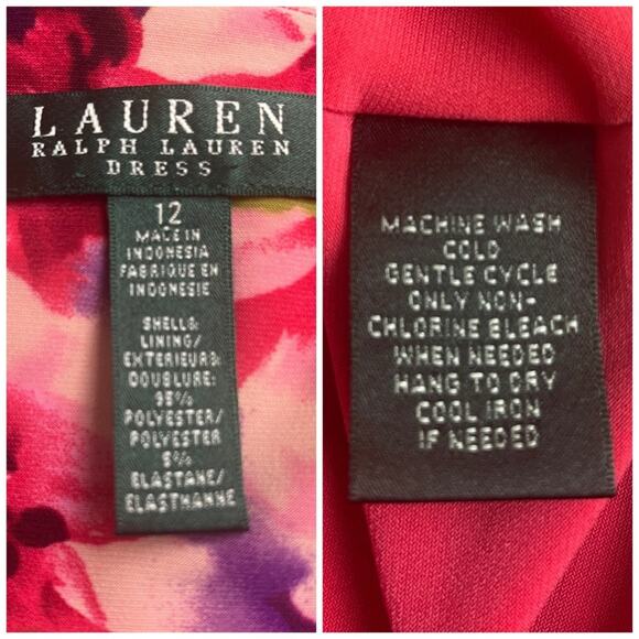 Lauren Ralph Lauren Dress Drape Neck Shirred Link Purple Floral Women’s Size 12 - Picture 13 of 14